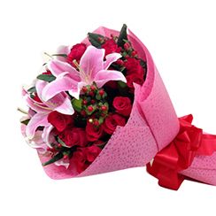 Bó hoa ly, hồng đỏ