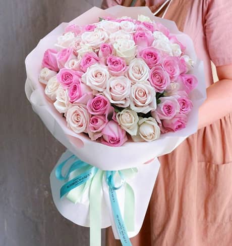 Bó hoa hồng kem, hồng sen